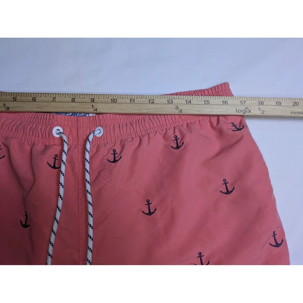 Maamgic Swim Trunks Men's L‎ arge Coral Anchor Print Elastic Waist Pockets